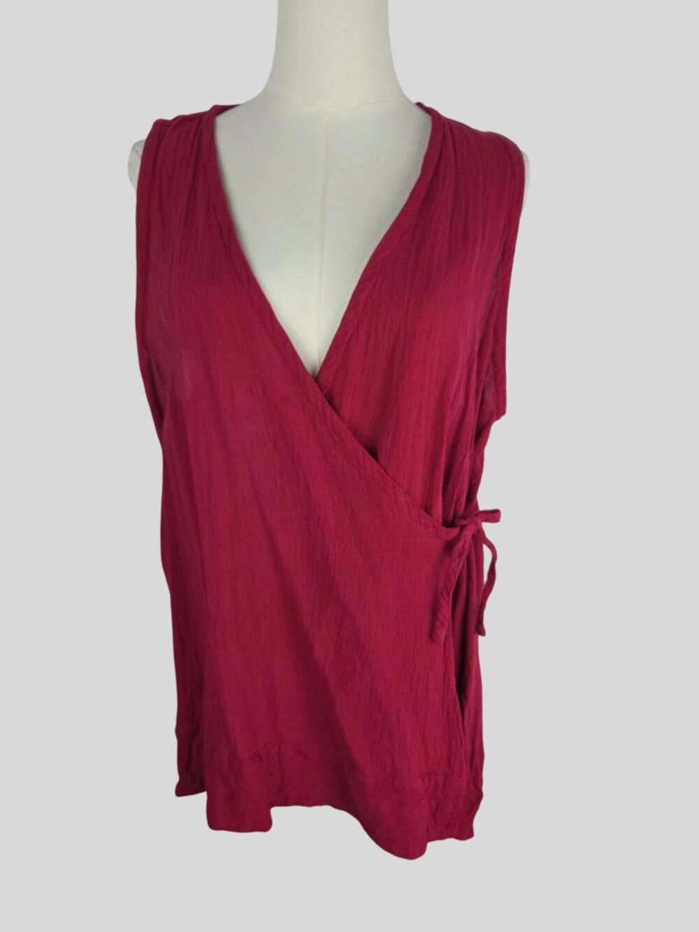 Oh My Gauze Sleeveless V-Neck Wrap Top Size M Cotton Dark Pink Boho